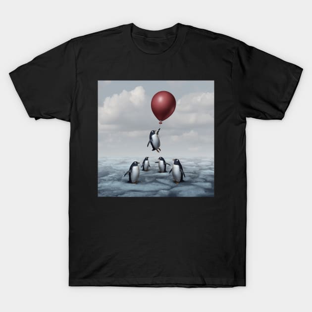 Thinking Different Concept surreal idea as a group of penguins with an individual game changer thinker motivational art T-Shirt by lightidea